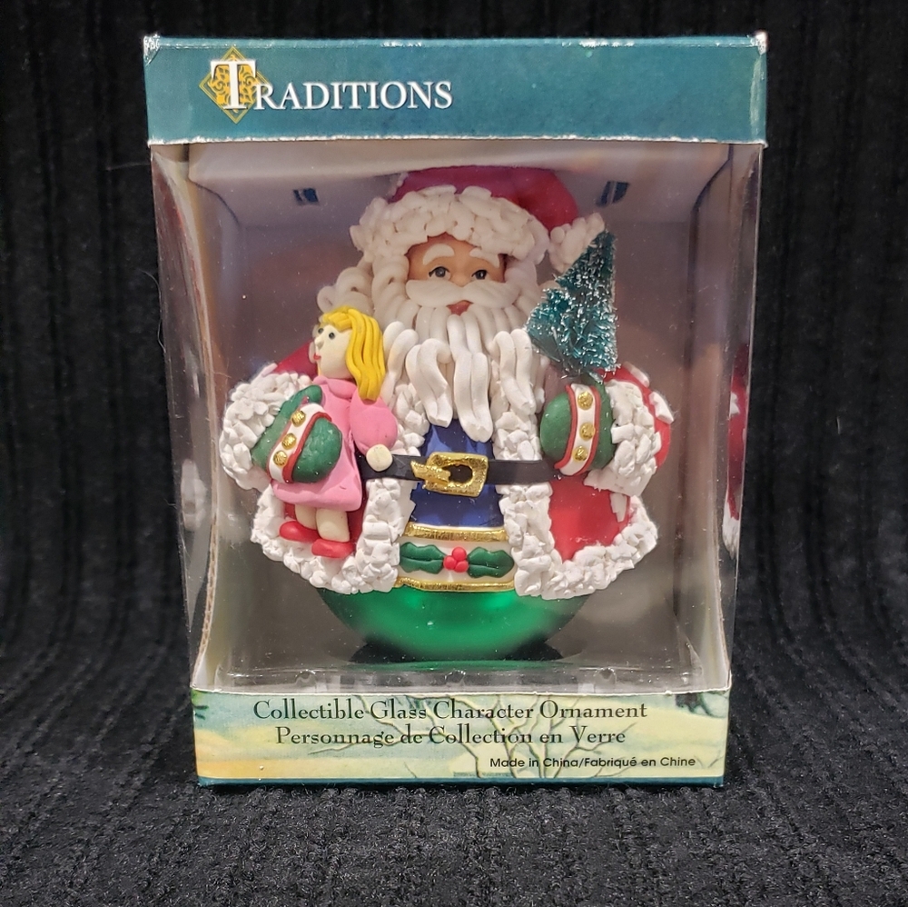 Vintage Traditions Collectible Santa Glass Ornament in Original Box
